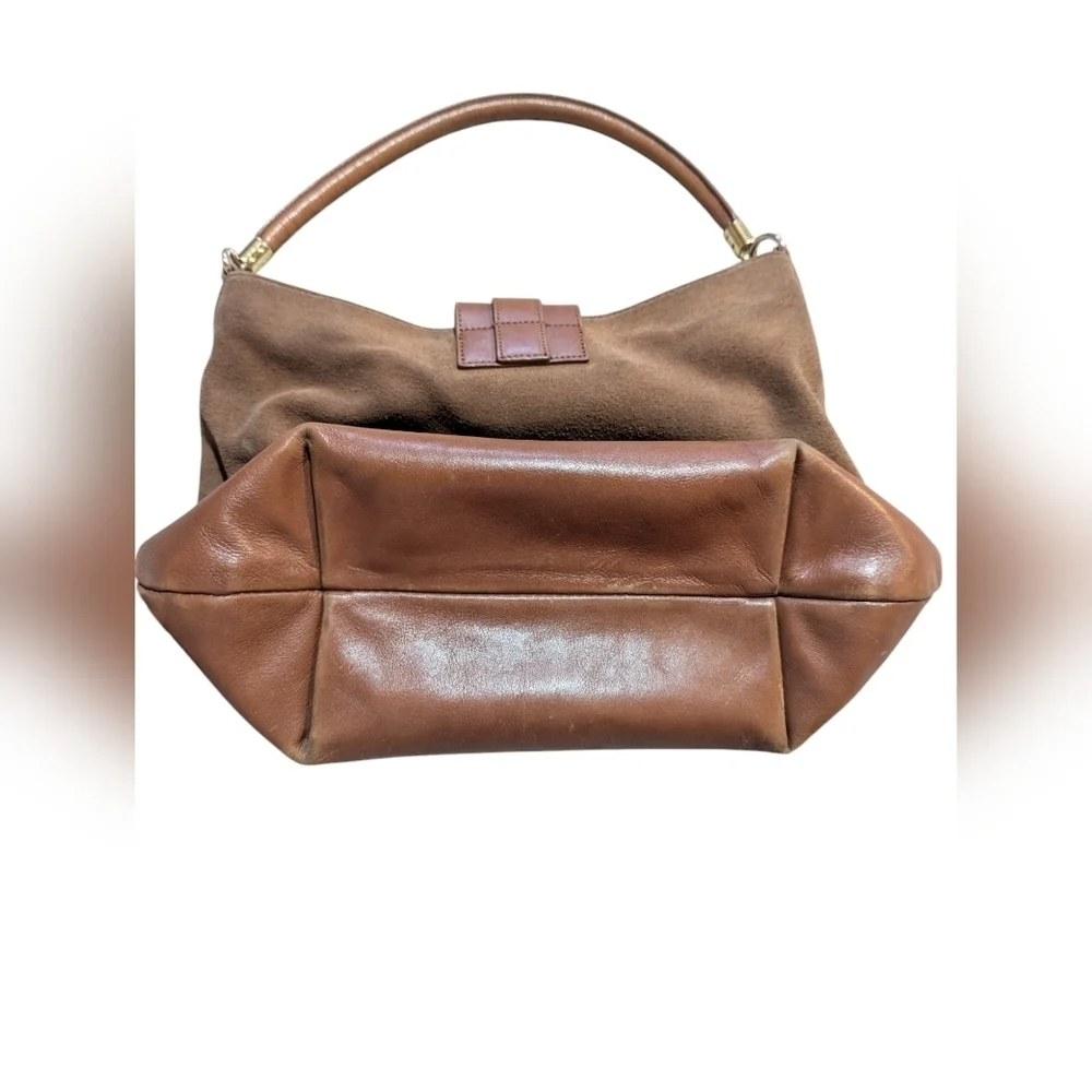 Talbots Camel Tan Leather Suede Hobo Bag Tortoiseshell Buckle Neutral